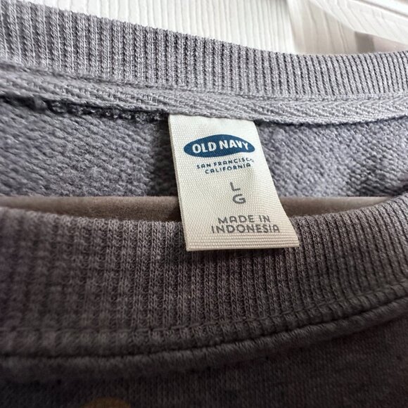 Old Navy Women's Large Crew Neck Sweatshirt Gray with Gold Foil Polka Dot Print - Picture 4 of 5